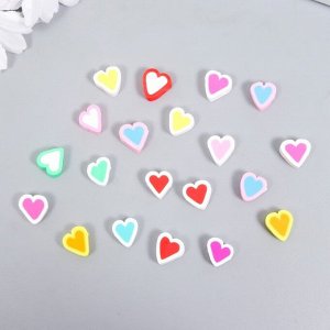 Бусины для творчества PVC "Сердечки с контуром" цветные набор 20 шт 1х1х1 см