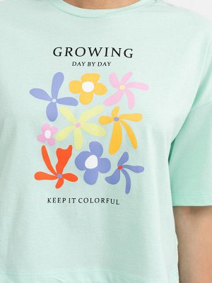 Укороченная хлопковая футболка оверсайз в ментоловом цвете