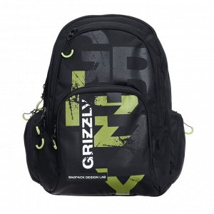 Рюкзак молодёжный Grizzly, 42 х 30 х 22 см, эргономичная спинка, чёрный/салатовый