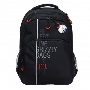 Рюкзак молодёжный Grizzly, 45 х 32 х 23 см, эргономичная спинка, чёрный/красный