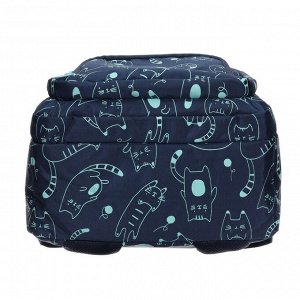 Рюкзак школьный Grizzly "Котики на синем", 39 х 30 х 20 см, эргономичная спинка, отделение для ноутбука