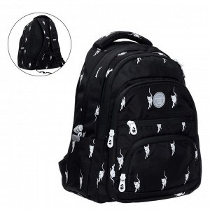 Рюкзак школьный Grizzly "Кошка на чёрном", 39 х 30 х 20 см, эргономичная спинка, отделение для ноутбука