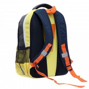 Рюкзак школьный Grizzly "Лидер", 39 х 28 х 19 см, эргономичная спинка, отделение для ноутбука, синий/жёлтый
