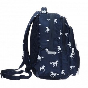 Рюкзак школьный Grizzly "Лошади", 39 х 30 х 20 см, эргономичная спинка, отделение для ноутбука