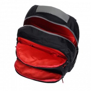 Рюкзак школьный Grizzly "Скорость", 39 х 28 х 18 см, эргономичная спинка, отделение для ноутбука, чёрный/серый