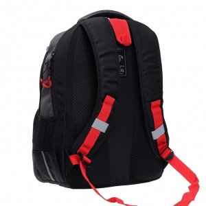 Рюкзак школьный Grizzly, 39 х 28 х 19 см, эргономичная спинка, отделение для ноутбука, чёрный/красный