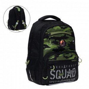 Рюкзак школьный Grizzly, 39 х 28 х 19 см, эргономичная спинка, отделение для ноутбука, чёрный/серый
