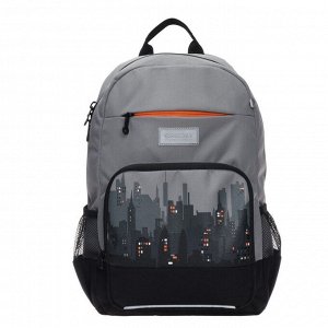 Рюкзак школьный Grizzly, 40 х 25 х 13 см, эргономичная спинка, отделение для ноутбука, серый/чёрный