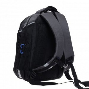 Рюкзак школьный Grizzly, 40 х 27 х 16 см, эргономичная спинка, отделение для ноутбука, чёрный/серый