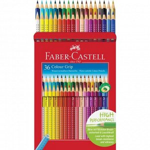 Карандаши цветные Faber-Castell "Grip", 36 цветов, трехгранные, заточенные, в картонной коробке с европодвесом
