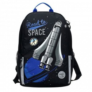 Рюкзак школьный эргономичная спинка, 38 х 29 х 17.5 см, 2 отделения, "Космос", чёрный/синий