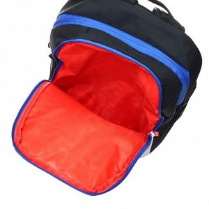 Рюкзак школьный эргономичная спинка, 38 х 29 х 17.5 см, 2 отделения, "Мото", чёрный/синий