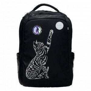 Рюкзак школьный эргономичная спинка, 39 х 26 х 17 см, отделение для ноутбука, "Кот", чёрный