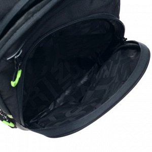 Рюкзак школьный эргономичная спинка, 39 х 26 х 20 см, чёрный/салатовый