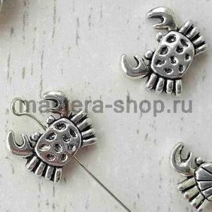Серебряная металлическая бусина. Краб