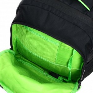 Рюкзак школьный эргономичная спинка, 38 х 26 х 20 см, отделение для ноутбука "Экстрим", чёрный/салатовый