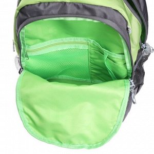 Рюкзак школьный Grizzly, 39 х 28 х 19 см, эргономичная спинка, отделение для ноутбука, серый/салатовый