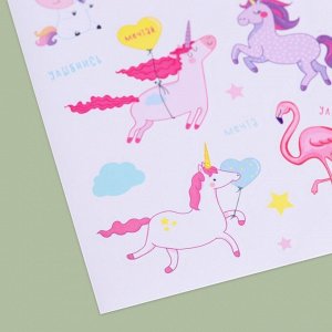 Наклейки бумажные «Фламинго и единороги», 14 x 21 см