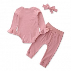 Костюм для девочек, боди+штанишки+повязка с бантиком, цвет розовый