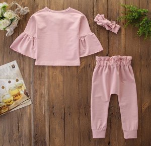Костюм для девочек, кофта+штаны+повязка с бантиком, цвет розовый
