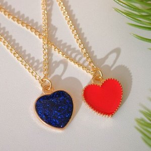 Кулоны новогодние "Неразлучники" сердца сияющие, цвет красно-синий в золоте, 42 см
