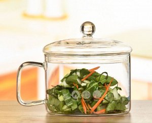 Жаропрочная стеклянная кастрюля с крышкой для готовки, прозрачная, для всех видов плит кроме индукции, Heat-Resistant Pan 1500 мл, 15 x 17 см