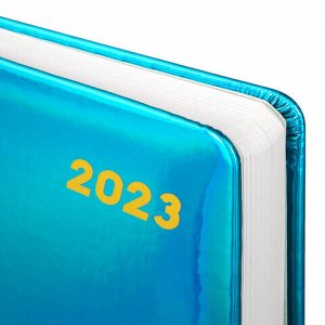 Ежедневник датированный 2023 А5 138x213 мм BRAUBERG &quot;Holiday&quot;, под кожу, &quot;зеркальный&quot;, бирюза, 114024