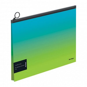 Папка-конверт на молнии с расширением Berlingo ""Radiance"", 180мкм, голубой/зеленый градиент