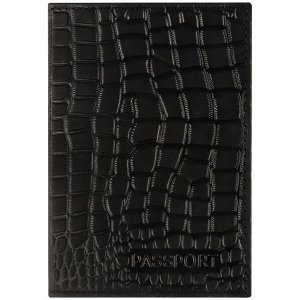 Обложка для паспорта OfficeSpace ""Аллигатор"", кожа, тиснение, черная
