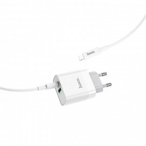 Зарядное устройство PD3.0 Hoco C71A  2.4A + кабель Type-C to Apple Lightning