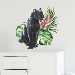 Наклейка пластик интерьерная цветная "Чёрная пантера в джунглях" 29х29см