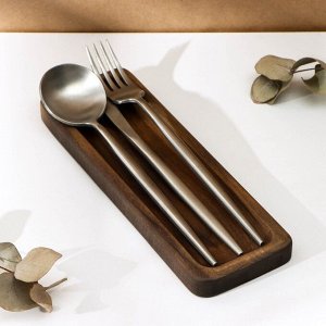 Лоток деревянный для подачи столовых приборов Adelica, 23x8x1,8 см, окрашен в тёмный цвет, берёза