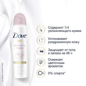 DOVE антиперспирант-дезодорант аэрозоль нежность пудры с 1/4 увлажняющего крема, без спирта 150 мл