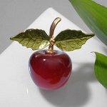 Брошь &quot;Вишня&quot; с листочками, цвет красно-зелёный в золоте