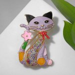 Брошь мультяшная &quot;Кошка&quot; с цветами, цветная в золоте