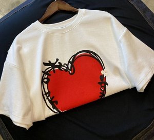 свободная футболка с круглым вырезом и короткими рукавами с мультяшным принтом «Сердце»