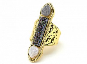 Кольцо "Великолепный Век"с друзами агата в золотистом металле цв.сиреневый.