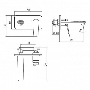 LM3726BL "BRONX" Смеситель для умывальника встраиваемый, черный