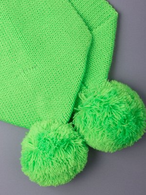 Шарф вязаный детский с бубонами, ярко-зеленый