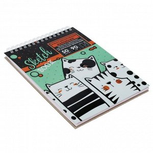 Скетчбук Calligrata для работы маркерами А5, 50 листов, "Коты", металлизированный картон с объёмным рисунком, блок 90 г/м2