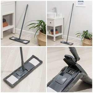 Швабра для мытья пола плоская Доляна, насадка из микрофибры 43x14 см, телескопическая ручка 80(120) см