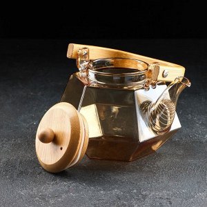 Чайник стеклянный заварочный с бамбуковой крышкой и металлическим фильтром «Октогон», 800 мл, цвет золотой