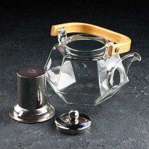 Чайник стеклянный заварочный с бамбуковой крышкой и металлическим ситом «Октогон», 800 мл