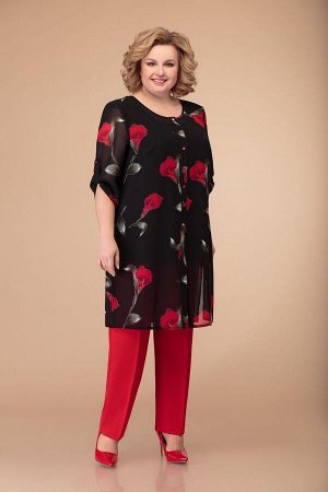 Кардиган, Брюки, Топ / Svetlana-Style 970 красный-цветы