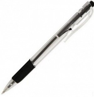 Ручка шариковая автоматическая с резиновым упором 0,7мм Silwerhof BASIC ЧЕРНАЯ, прозрачный корпус