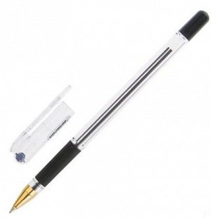 Ручка шариковая с резиновым упором 0,5мм MunHwa MC Gold BMC-01 ЧЕРНАЯ, прозрачный корпус