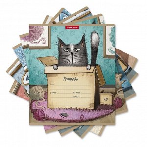 Тетрадь 18л., линия, Erich Krause "Cat & Box", скрепка, мелованный картон