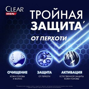 NEW ! Clear MEN 3в1 шампунь-бальзам-гель для душа Чистота и Свежесть с активным углем, ментолом и цинком 610 мл