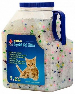 Силикагелевый наполнитель Haoyu Crystal Cat Litter 7,6л Цветные гранулы б/з (банка) (3,3 кг)