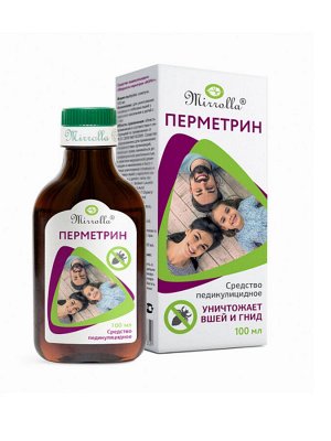 Педикулицидное средство" Мирролла Перметрин Фора+" 1,5% 100 мл инд.уп РОССИЯ